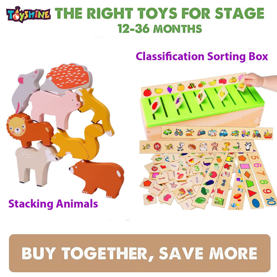 Toyshine Wooden Montessori Combo | Animal Stacker, Classification Box