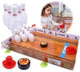 Toyshine Slide and Play Table Bowling Game - Indoor Table Games for Whole Family, Kids and Adults - Portable Set w/ Lane, 6 Pins, 1 Puck, 1 Slider
