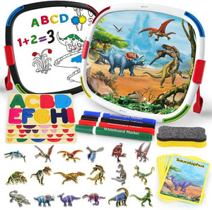 Toyshine Kids Tabletop Easel with Dinosaur Puzzles,Magnetic Letters and Numbers,Double-Sided Whiteboard & Magnetic Puzzle Art Easel for Kids Toddlers
