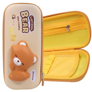Toyshine Soft Touch Pencil Case with Compartments - Kids Large Capacity School Supply Organizer Students Stationery Box - Girls Pen Pouch- Bear Brown