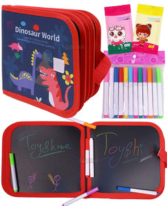 Toyshine Wipe and Clean Doodle Magic Drawing Book with 14 Pages, 12 Magic Colors and 2 Wipes - Dinosaur