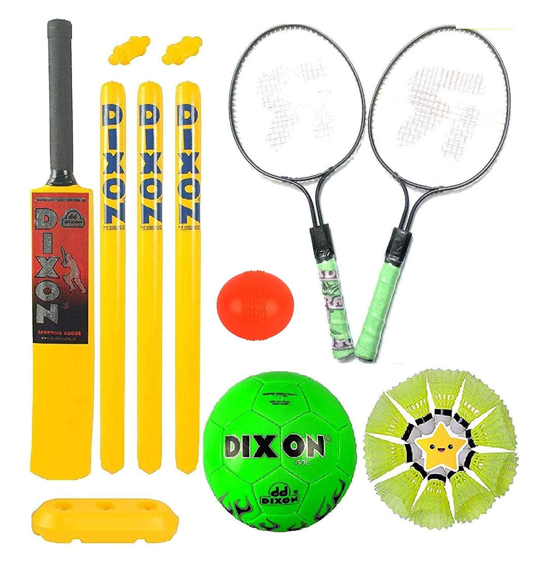 Toyshine Plastic 3 in 1 Super Sports Combo for Age 3 - 7 Years | Cricket | Badminton | Football - Multi Color