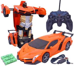 Toyshine Big Size 1:18 Remote Control Car to Robot Transforming Car Toy, Rechargeable- Orange- Model Sports