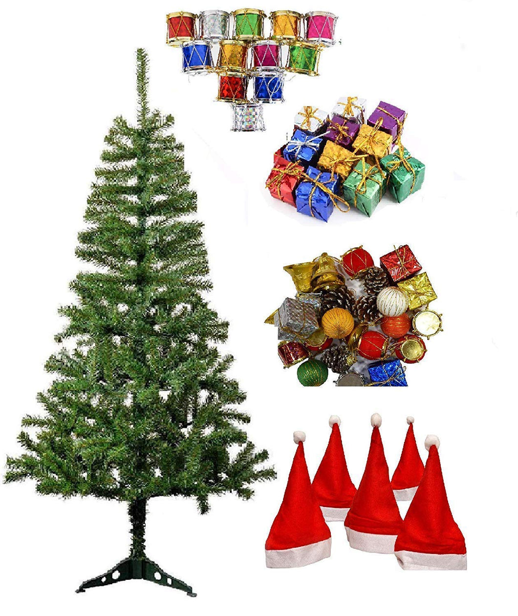 Toyshine Christmas Tree Celebration Combo | 6 Ft Tree, 96 Pcs Decoration + 10 Christmas Caps Free Size
