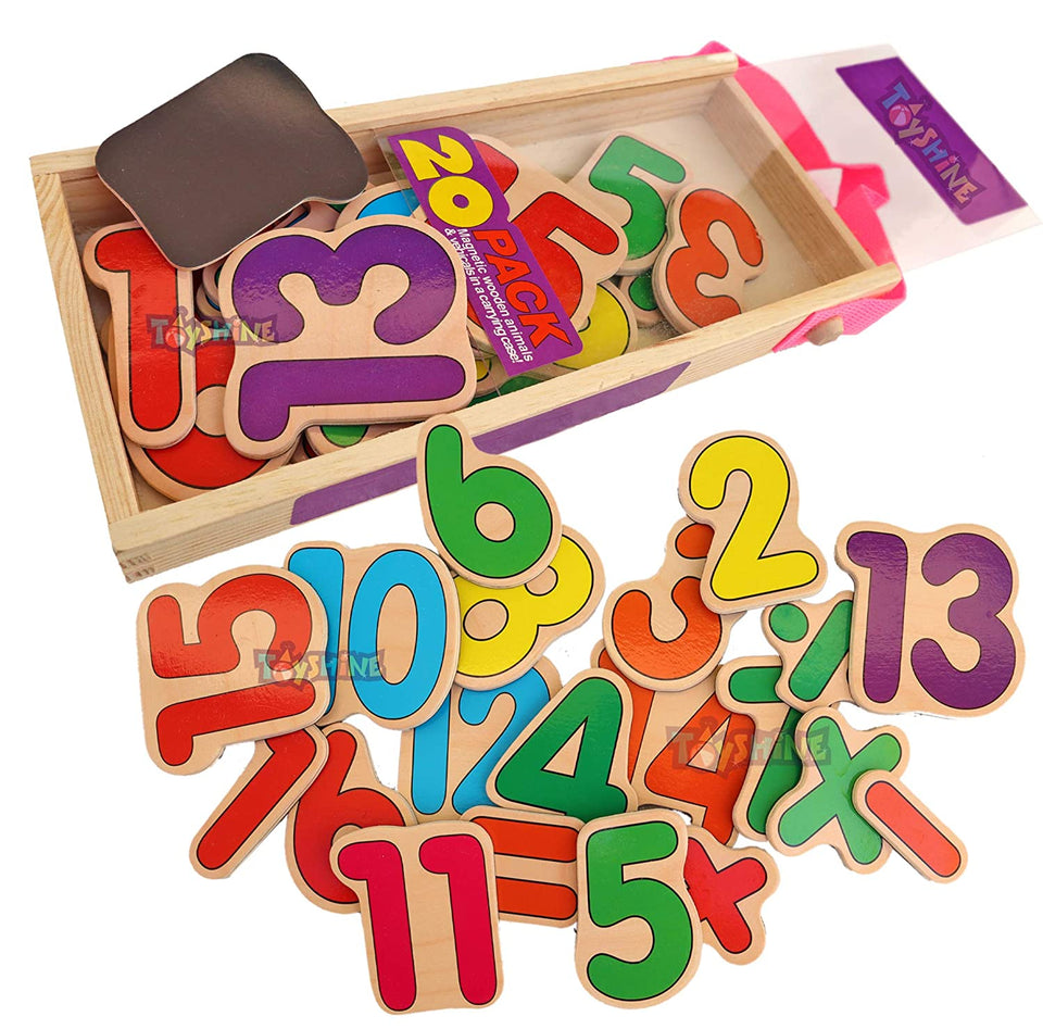 Toyshine 20 Pcs Wooden Magnetic Numbers 123, Learning Educational Toy for Kids with Storage Case