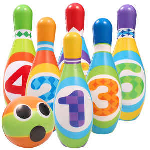 Toyshine Kids Foam Bowling Set - with 6 Bowling Pins & 1 Ball - Educational Early Development Indoor & Outdoor Games Set - for Toddlers & Infants Boys & Girls Ages 3,4,5 -12 Years Old
