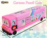 Toyshine Cartoon Printed School Bus Matal Pencil Box with Moving Tyres and Sharpner for Kids - Pink