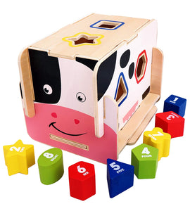 Toyshine Cow Shaped Wooden Blocks Shape Sorter Cube Building Blocks