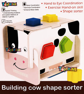 Toyshine Cow Shaped Wooden Blocks Shape Sorter Cube Building Blocks