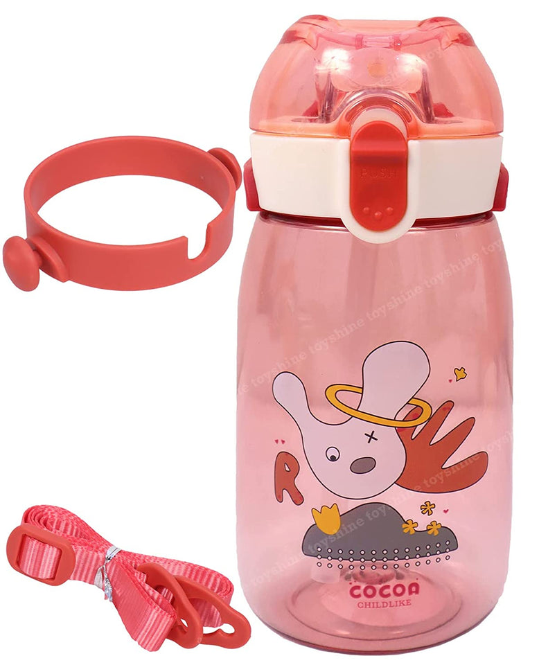 Toyshine Cocoa Tritan Kids Water Bottle with Straw - Spill Proof Straw Valve, Pop Button, BPA Free Water Bottle for Kids School, Soft Handle Grip - Children's Drinkware - 400 ML - Pink