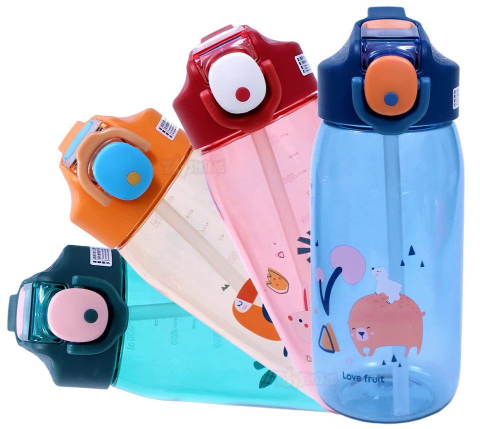Toyshine Gripper Tritan Kids Water Bottle With Straw - Spill Proof Straw Valve, Pop Button, BPA Free Water Bottle for Kids School - Featuring Soft Handle Grip - Children's Drinkware - 550 ML - Blue (TS-2022)