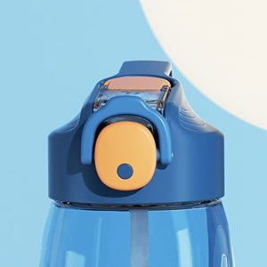 Toyshine Gripper Tritan Kids Water Bottle With Straw - Spill Proof Straw Valve, Pop Button, BPA Free Water Bottle for Kids School - Featuring Soft Handle Grip - Children's Drinkware - 550 ML - Blue (TS-2022)