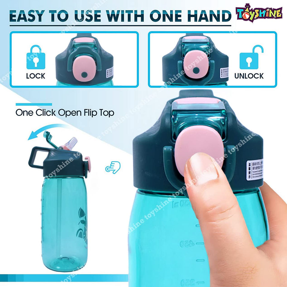 Toyshine Gripper Tritan Kids Water Bottle With Straw - Spill Proof Straw Valve, Pop Button, BPA Free Water Bottle for Kids School - Featuring Soft Handle Grip - Children's Drinkware - 550 ML - GREEN (TS-2022)