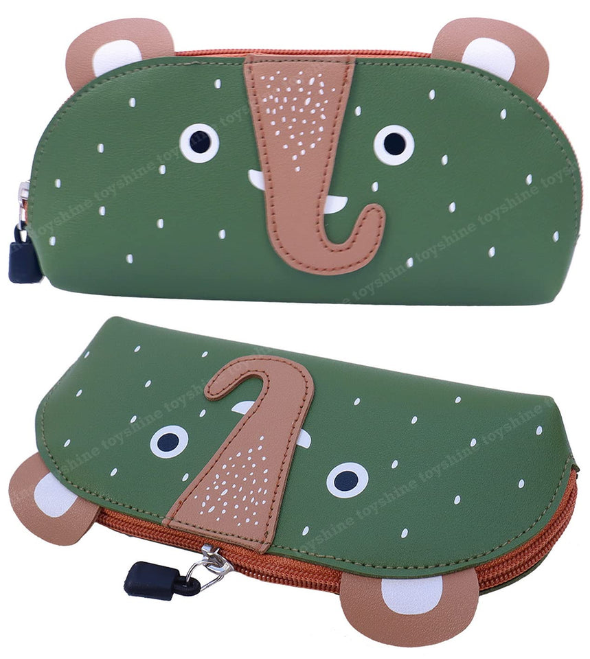 Toyshine Elephant Design Soft Pencil Storage Case Pouch- Kids School Supply Organizer Students Stationery Pouch for Girls- Green