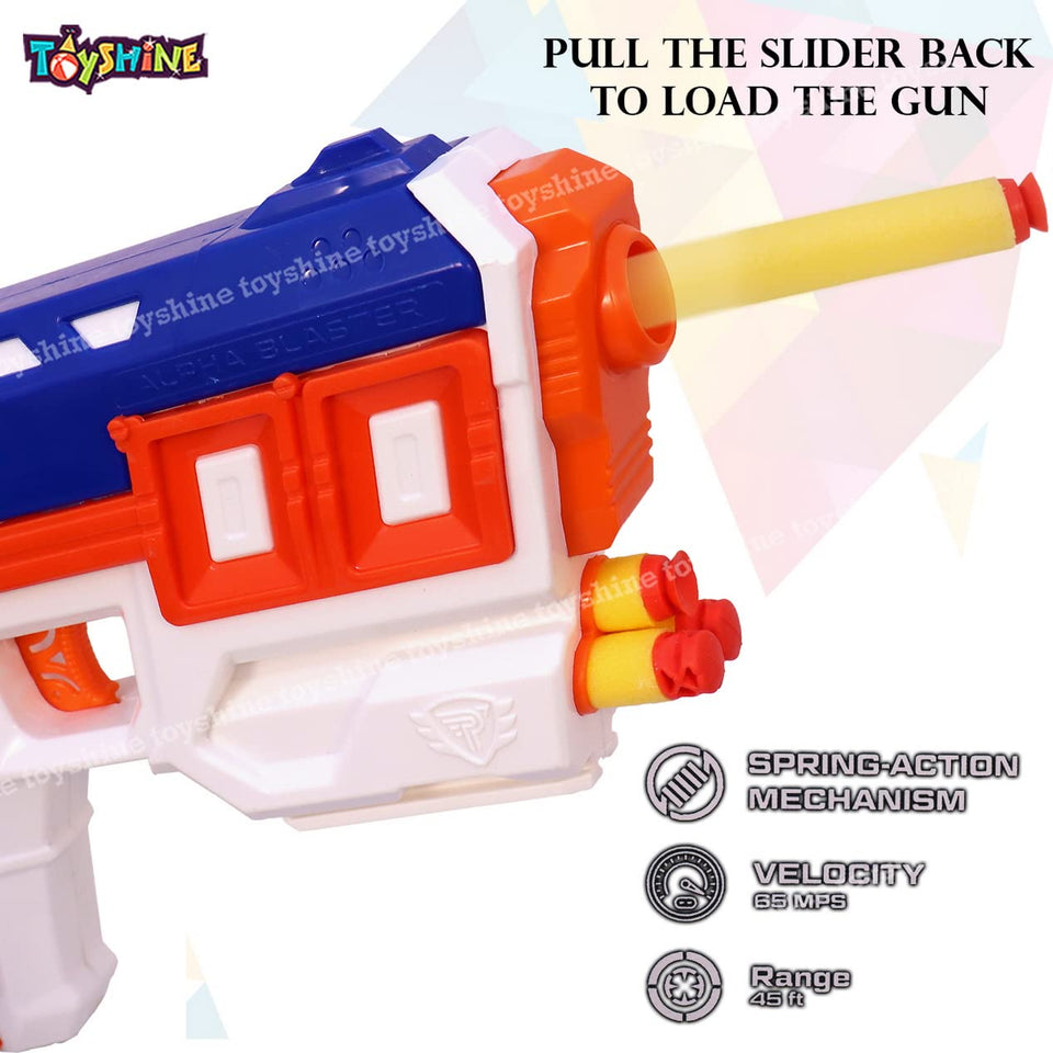 Toyshine Alpha Warrior Foam Blaster Gun Toy, Safe and Long Range, 10 Bullets, White