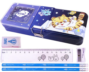 Toyshine Miloy Metal Pencil Box, Pencil Case Double Comparment for Kids with Stationery - Kitty