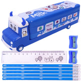 Toyshine Milk Truck Metal Pencil Box with Moving Tyres, Sharpners and Pencils Included for Kids - Blue (B)
