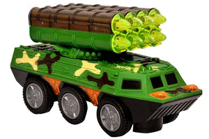 Toyshine Musical Tank Toy with Missle Launcher, Bump and Go Action, 3D Lights, Music