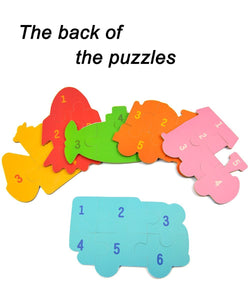 Toyshine Wooden Floor Puzzles for Toddlers, 6-in-1 Beginners Jigsaw Puzzles, Large Vehicles