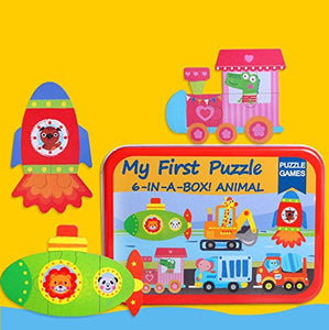 Toyshine Wooden Floor Puzzles for Toddlers, 6-in-1 Beginners Jigsaw Puzzles, Large Vehicles