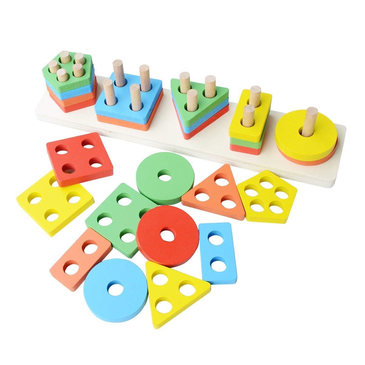 Toyshine Wooden Angle Geometric Blocks Building Stacker Shape Sorter C