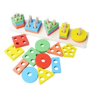 Toyshine Wooden Angle Geometric Blocks Building Stacker Shape Sorter Column Puzzle Stacking Set for Kids