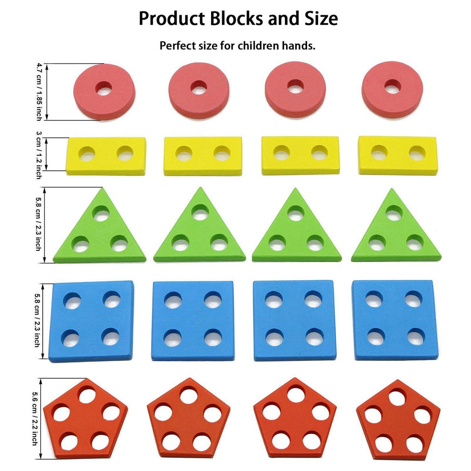 Toyshine Wooden Angle Geometric Blocks Building Stacker Shape Sorter Column Puzzle Stacking Set for Kids