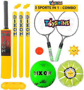 Toyshine 3 in 1 Super Sports Combo for Age 3-7 Years | Cricket | Badminton | Football (Sports-9)