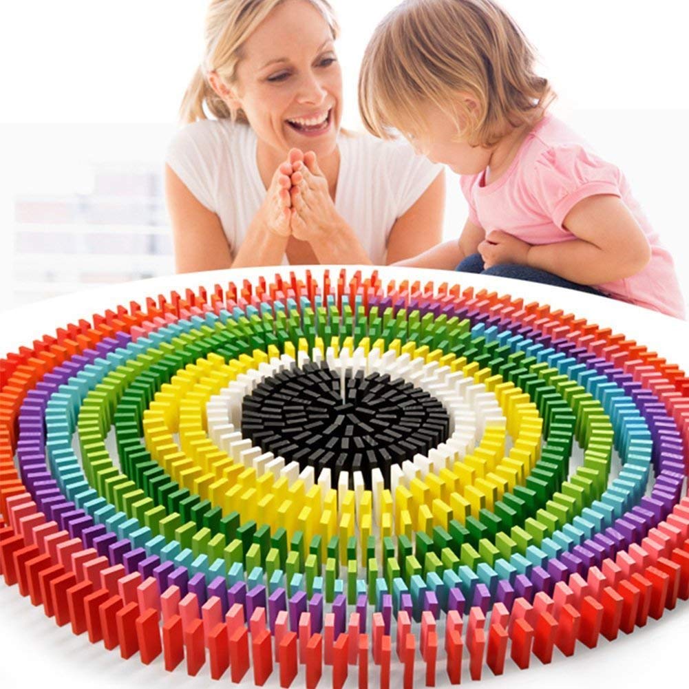 Toyshine 360 pcs 12 Color Wooden Dominos Blocks Set, Kids Game Educational Play Toy, Domino Racing Toy Game