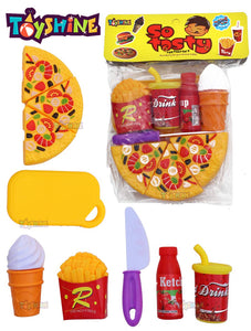 Toyshine Pizza Party Fast Food Pretend Cooking & Cutting Play Set Toy