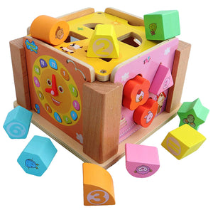 Toyshine Wooden Intelligence Box, Learning Box Shape Matching Box with Teaching Clock Puzzle Toy for Kids