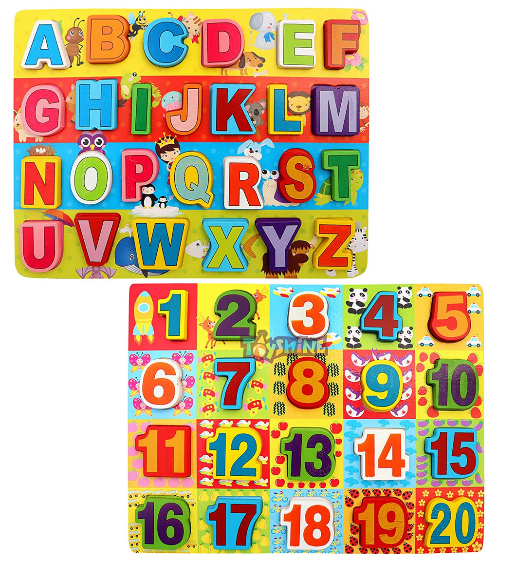 Toyshine Picto-Puzzle Premium Wooden ABC 123 Chunky Letters and Numbers Puzzle Toy, Educational and Learning Toy