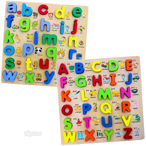 Toyshine Wooden Captial ABC and Small ABC Chunky Letters Puzzle Toy, Educational and Learning Toy, Multicolour