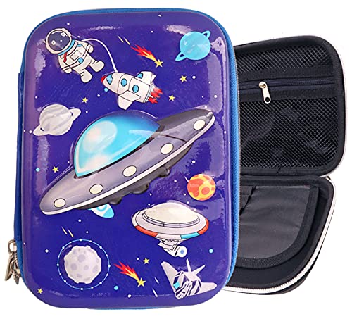 Toyshine Space Rocket Hardtop Pencil Case with Compartments - Kids Lar