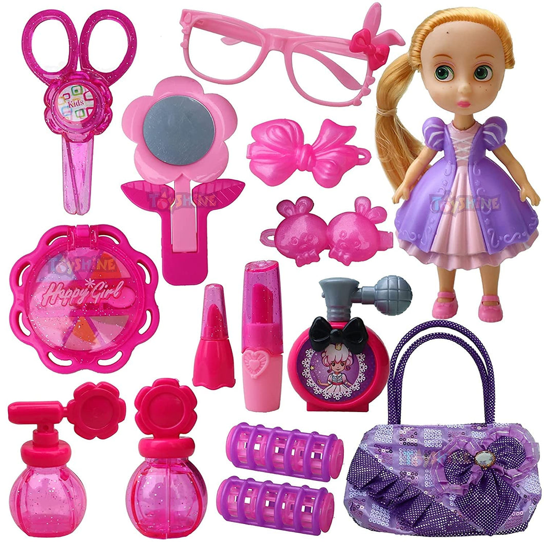 Toyshine Boss Lady Miniature Doll with Make Up Accessory Hair Brush, Mirror & Hair Clip, and Bag - Multi-Color