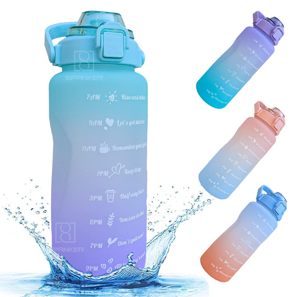 Spanker Spirit Motivational Water Bottle Gallon( For Girls) with Time Marker Large Capacity 2000ML, Leakproof BPA Free Fitness Sports Water Bottle ,(Sea Green - Purple) SSTP