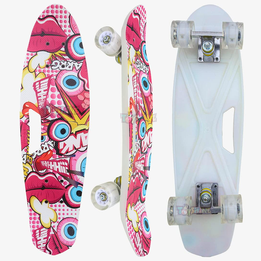 Toyshine Fibre Body Skateboard 65 Cms with All Wheel LED Lights, Pink Graffiti