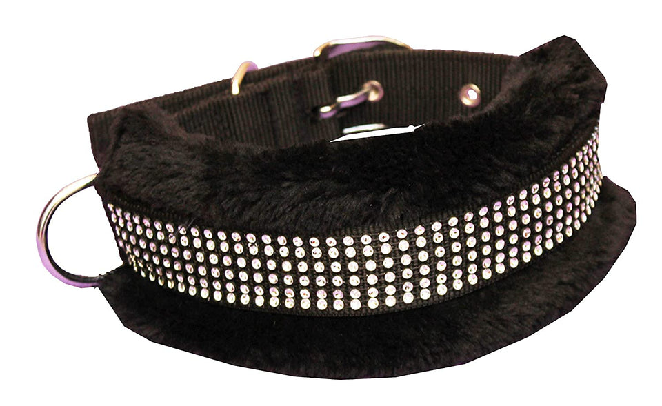 Spanker Fur Padded Nylon Dog Collar (Neck Size - 18-22inch) ,Black SSTP