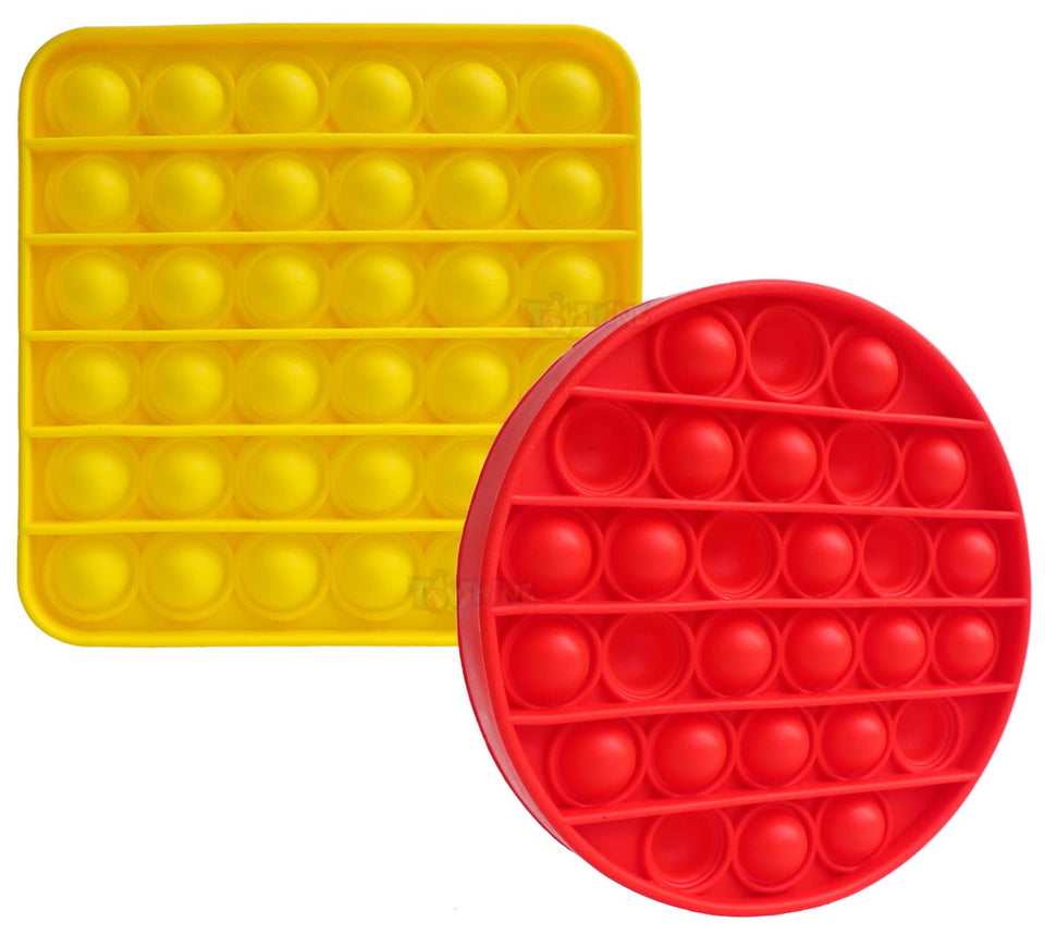 Toyshine 2pc Heavy Red Circle and Yellow Square Pop it Fidget Popping Sounds Toy