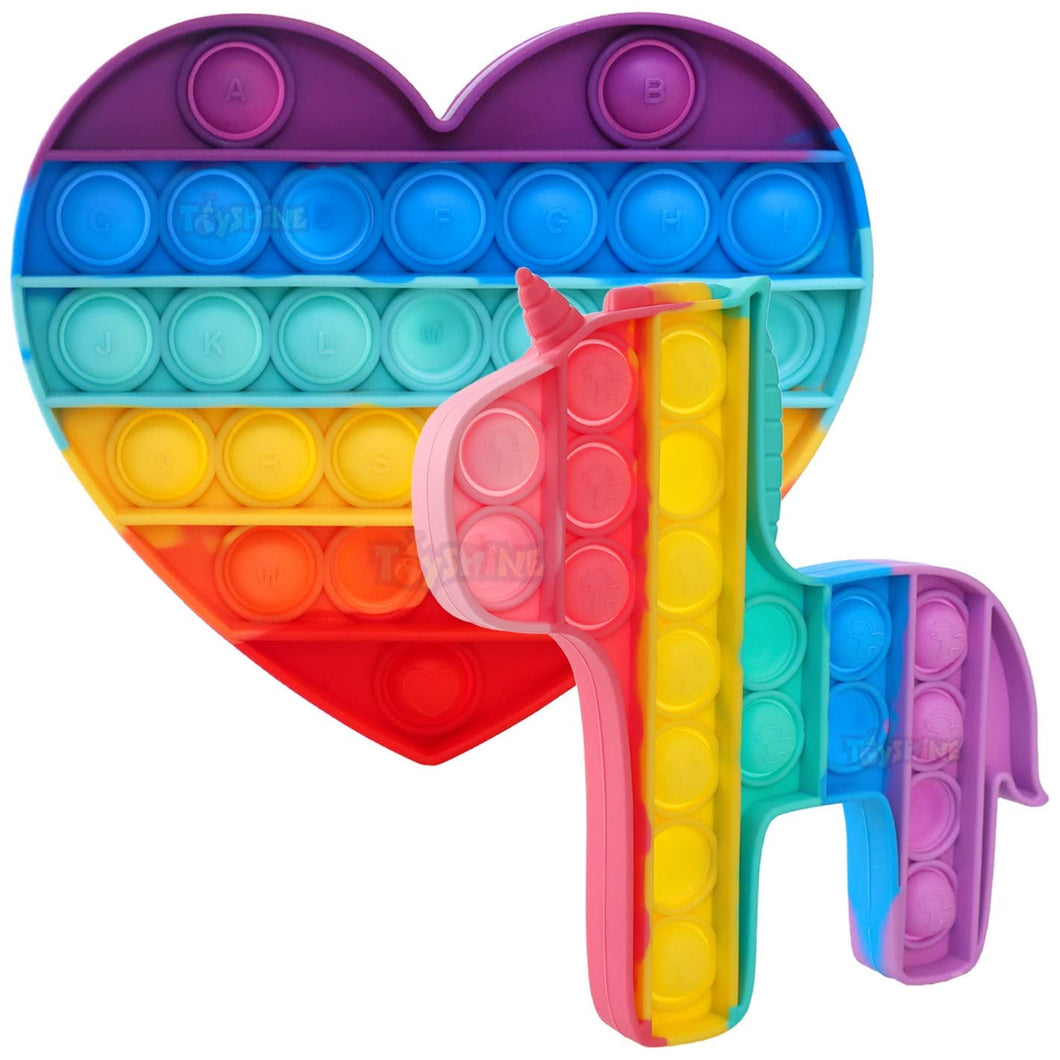 Toyshine Pack of 2- Unicorn and Heart Heavy Pop it - Fidget Popping Sounds Toy, BPA Free Silicone, Push Bubbles Toy for Autism Stress Reliever, Sensory Toy Pop It Toy