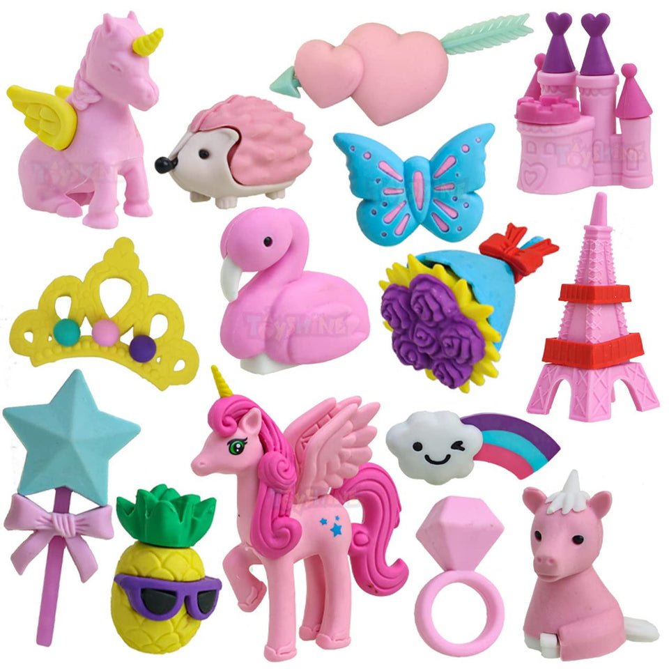 Toyshine Pack of 15 Pricess Castle Colorful Erasers for Children Party Favors, School Supplies