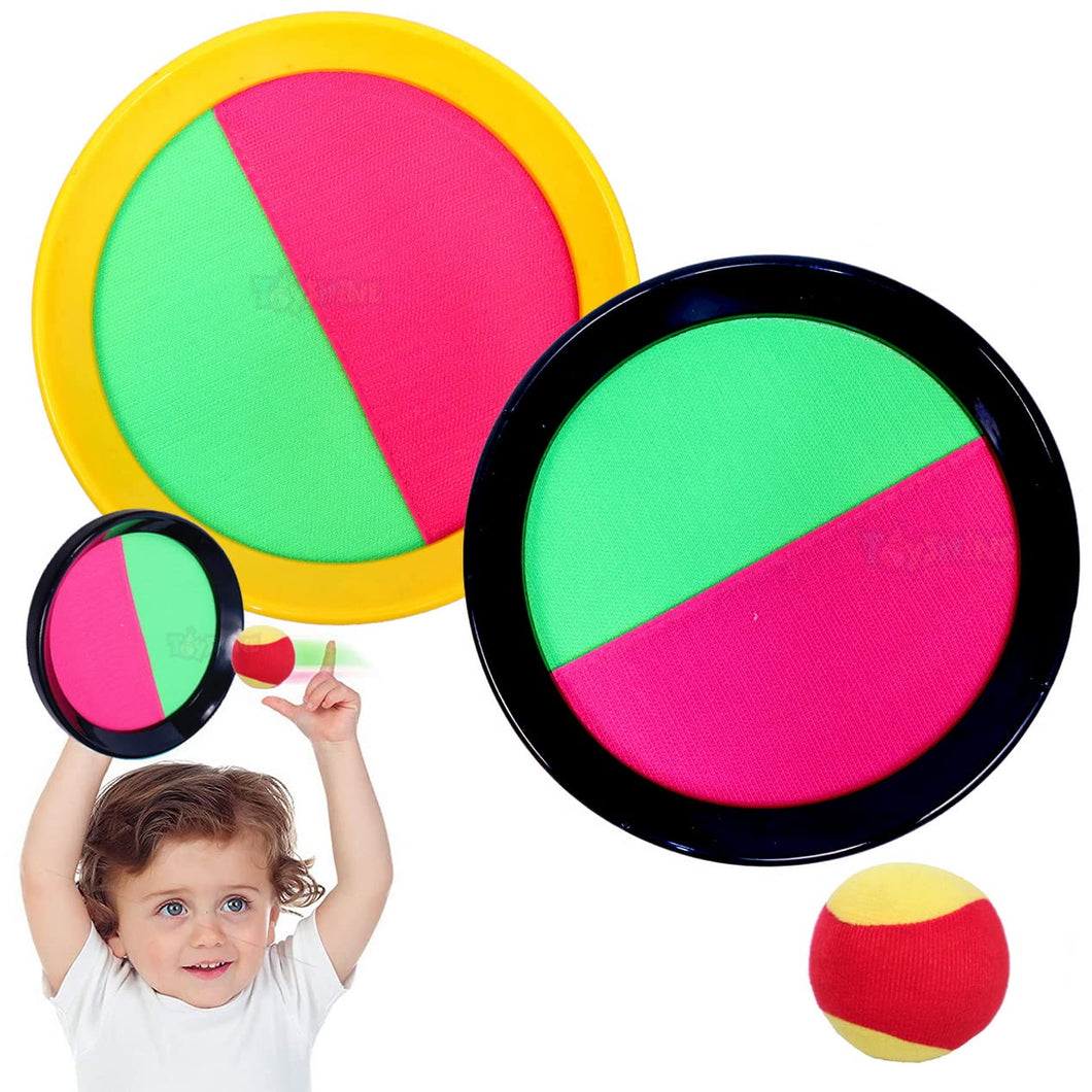 Toyshine Pack of 3 Toss and Catch Game Sticky Ball Sucker Gloves Throw Ball Gloves Toy Kids - Self-Stick Disc Paddles and Toss Ball Sport Game- 2 Gloves, 1 Ball