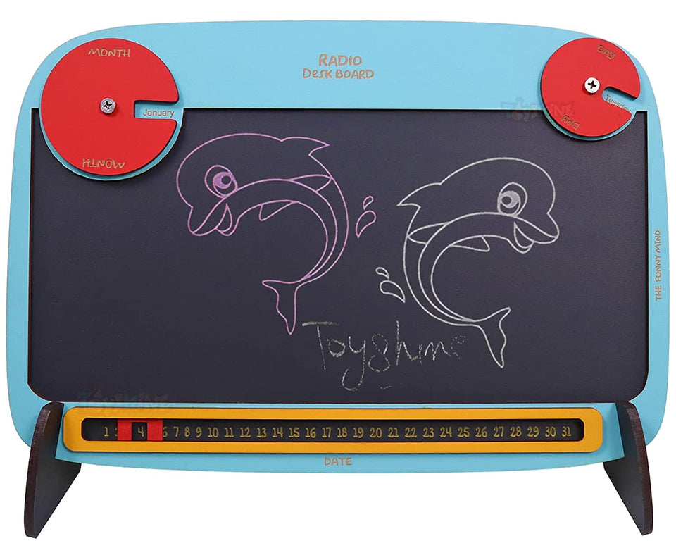 Toyshine Wooden Radio Desk Busy Writing Board with Day and Date Activity for Toddlers Boys & Girls