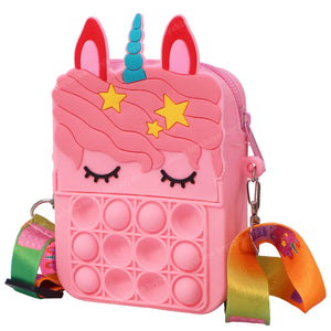 Toyshine Pocket Size Unicorn Shape Mini Shoulder Pop it Popit Purse Bag Fidget Toys for Girls, Sensory Silicone Fidget Gifts for Kids Girls Women- Mix Color Design