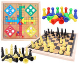 Toyshine 2 in 1 Wooden Chess and Ludo Board Game I Best Classic Board Game Set for Kids, Adults, Family & Friends I Pine Wood Educational Travel Ludo Chess