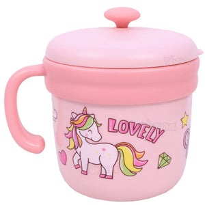 Toyshine Unicorn Insulated Milk Mug with Lid for Kids, Stainless Steel SUS 304, Double Wall Vacuum Travel Mug Cup with Handle - 260 ML -Pink