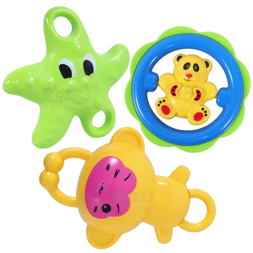 Toyshine Pack of 3 Rattle Set with Teathers for New Born Babies, Toy f