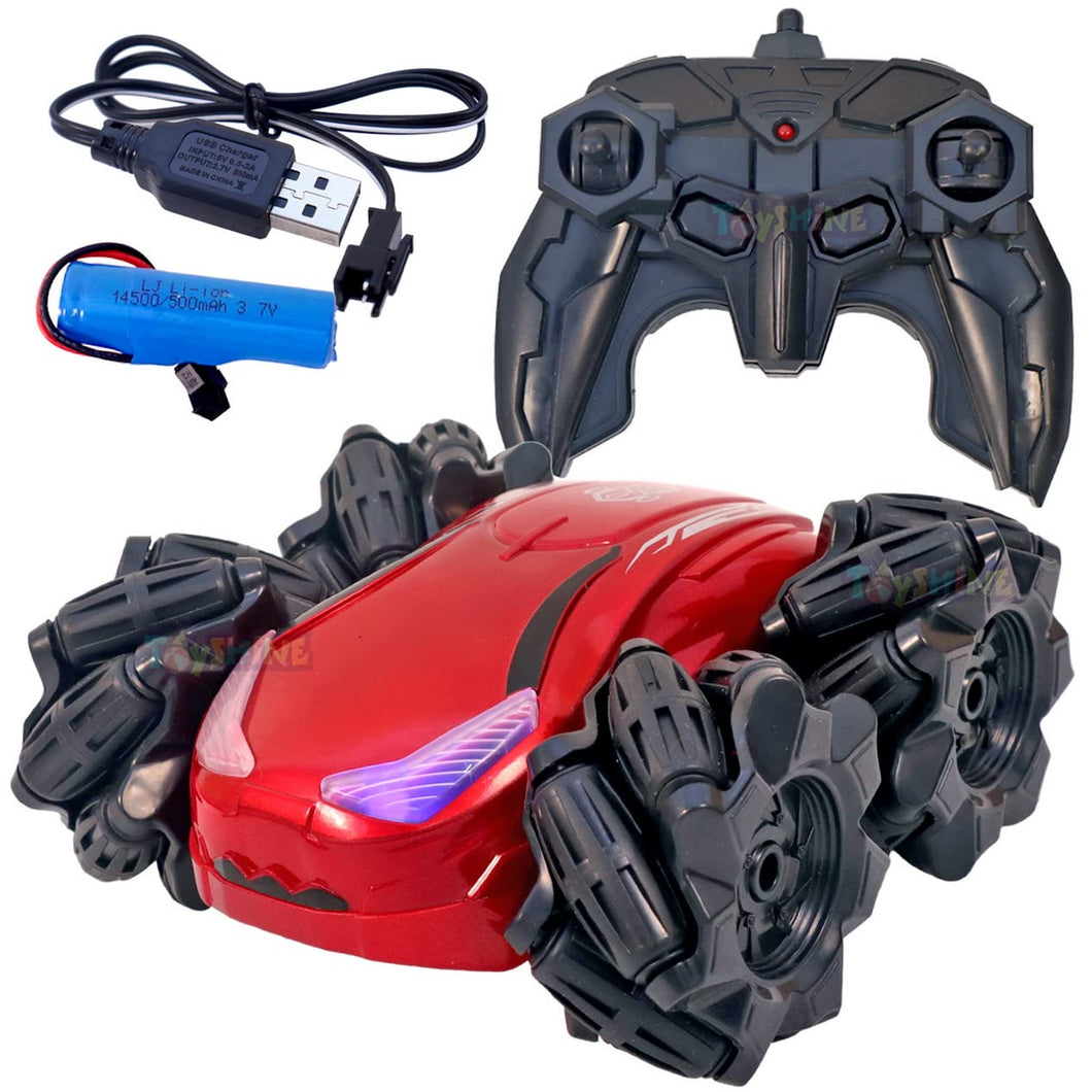 Toyshine RC Drift Remote Control Car with 360° Rotation Stunt and LED Lights in Tyres, Featuring Sideways Crab Walk Movement, Chargeable - Red