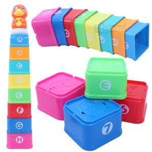 Toyshine Stacking Nesting Cubes and Cups Set of 8 Cups with a Toy Duck- STEM Toddler Toys & Gifts for Boys & Girls Ages 12 Months and Up - Mind Building Developmental Learning Toy, Multi
