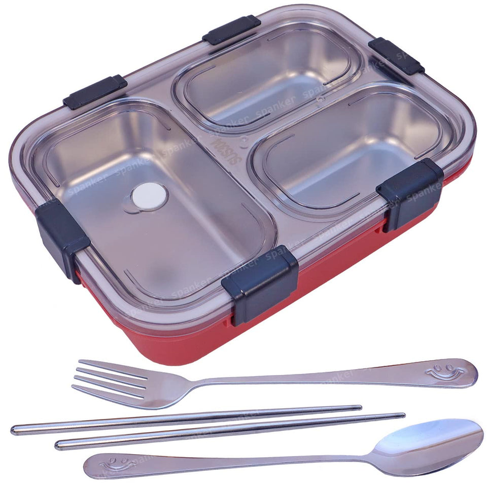Spanker Magna Lunch Box Thermal Stainless Steel Insulation Box Tableware Set Portable Lunch Containers for Kid Adult Student Children Keep Food - 750 ML - Red